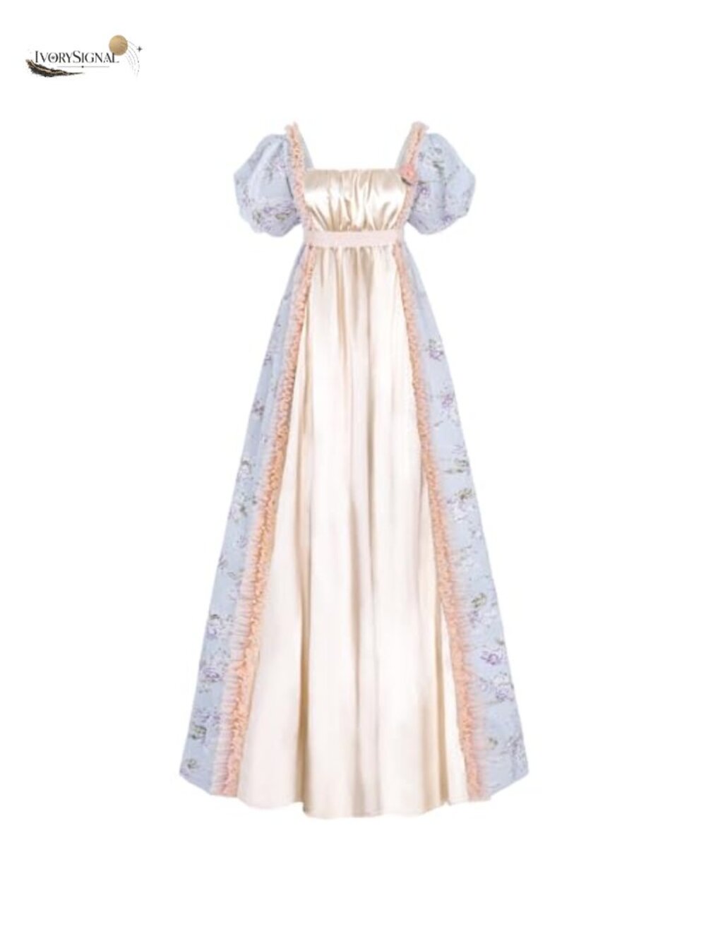 Regency Dress Women Empire Waist Satin Gown Puff Sleeve